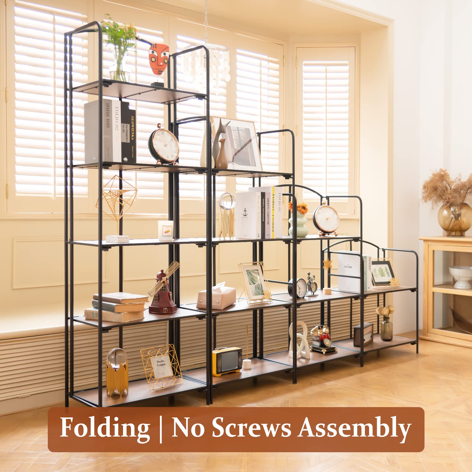 Amazon.com: Crofy No Assembly Folding Bookshelf for Living Room, 3